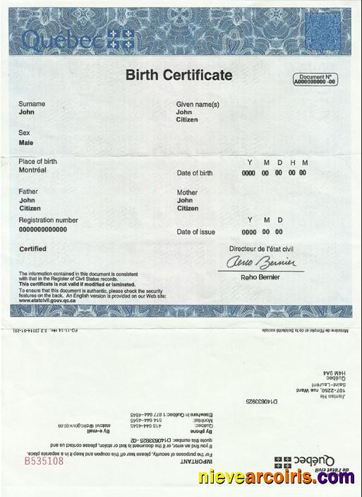 Canada Quebec Birth Certificate
